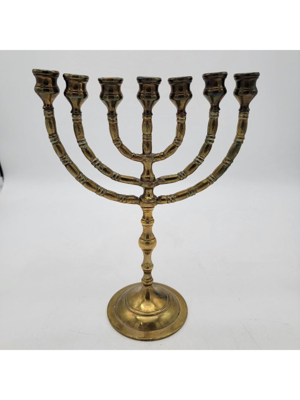 Vintage 7 Candle Brass Menorah Candle Holder Jewish Hanukkah